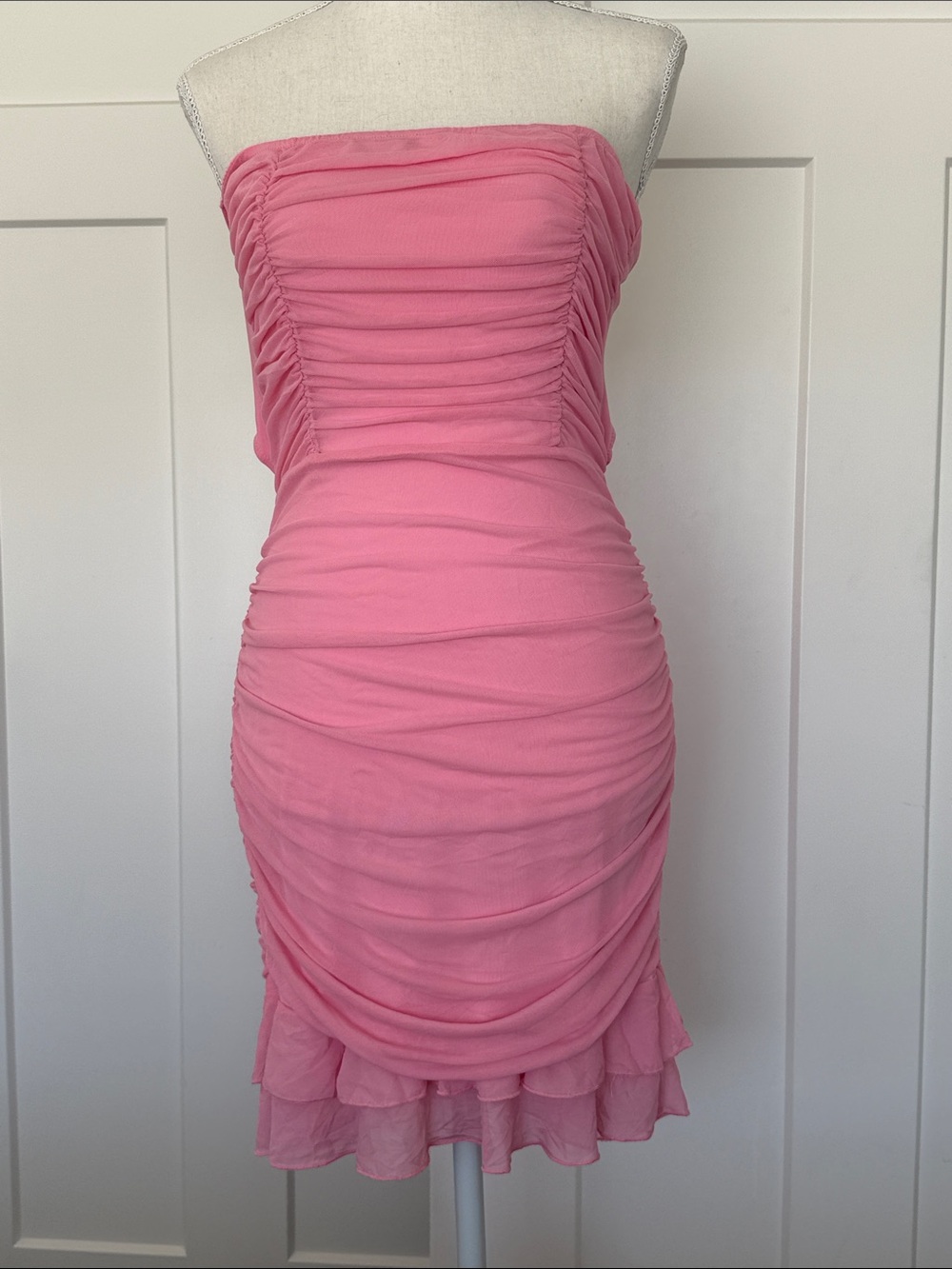 Strapless Ruched Pink Bodycon Dress - Size M